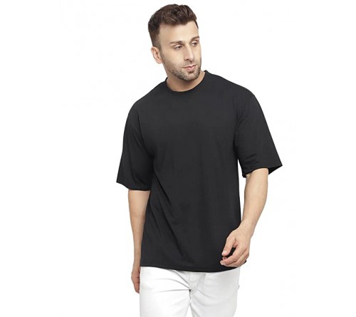 Men Oversized Black Half Sleeve Cotton T-Shirt